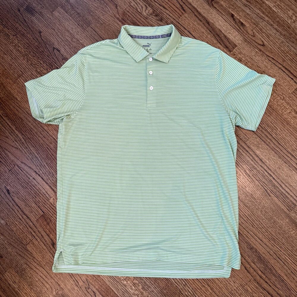 Men’s Puma Golf Green & White Pin Striped Collared Polo Shirt - XL